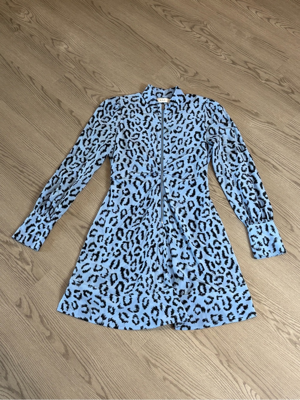 A.L.C. Light Blue and Black Leopard Print Dress